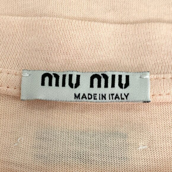 Miu Miu Orange Pink Beaded Applique Cotton Round Neck Short Sleeve T-Shirt Size - Picture 2 of 8